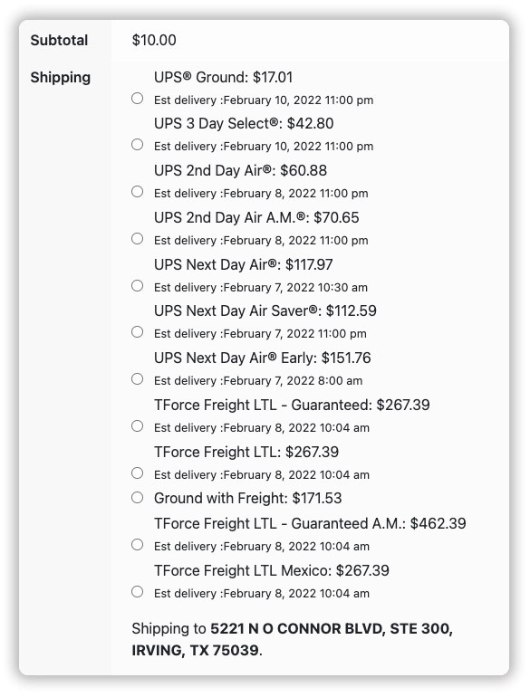 live ups shipping rates at woocommerce checkout