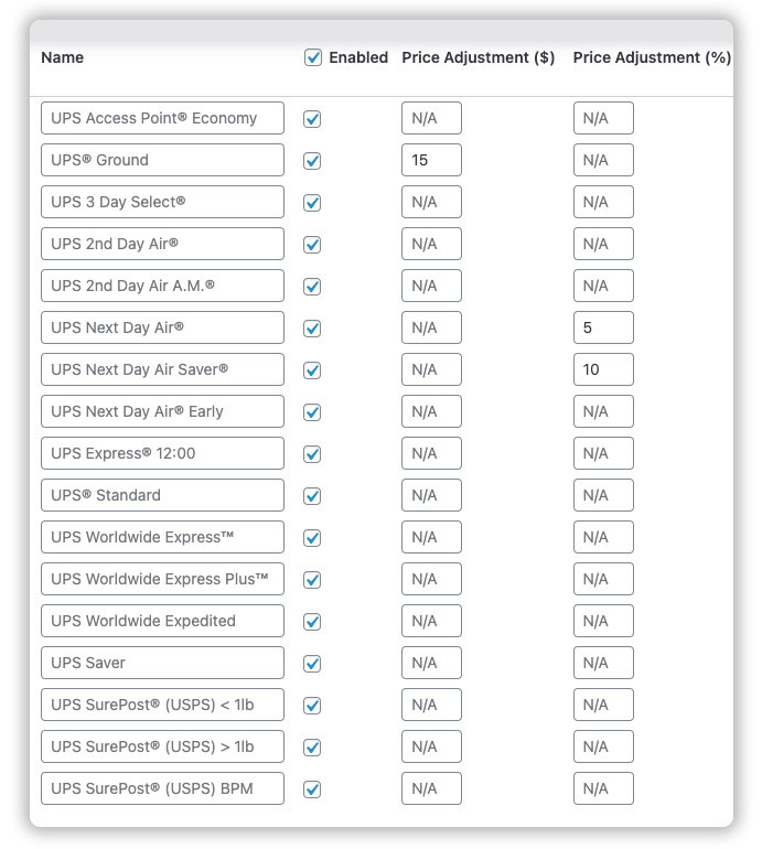 ups shipping rates adjustment