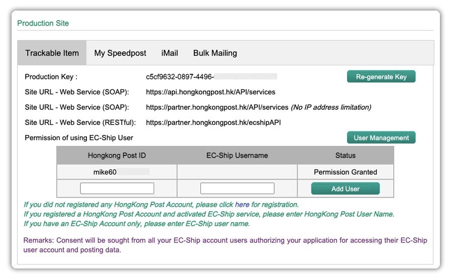 Production API for  EC-Ship Service