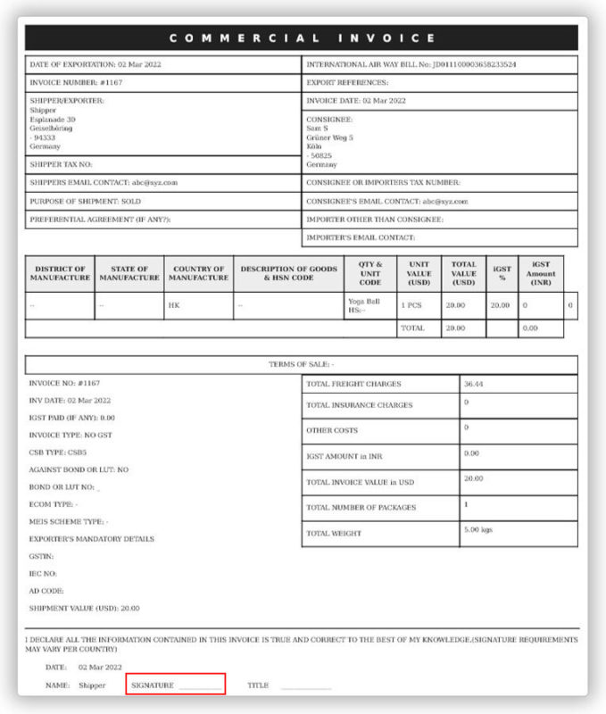 Commercial Invoice