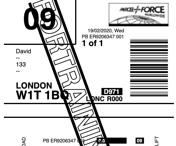 Parcelforce Shipping Label