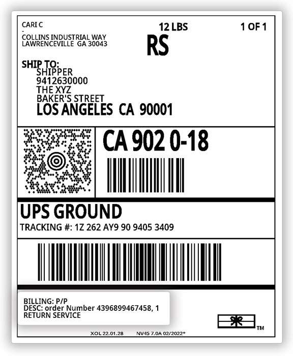 return shipping label sample
