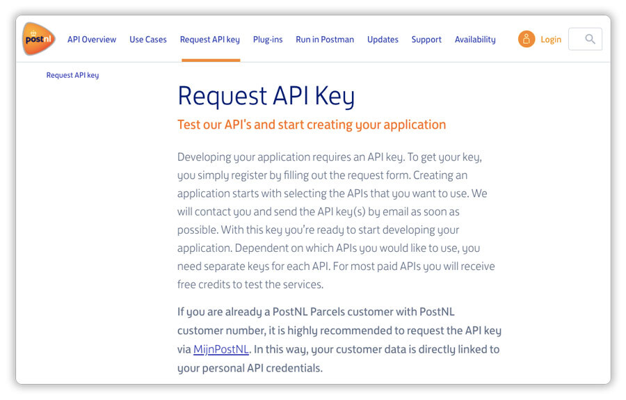 PostNL API Keys