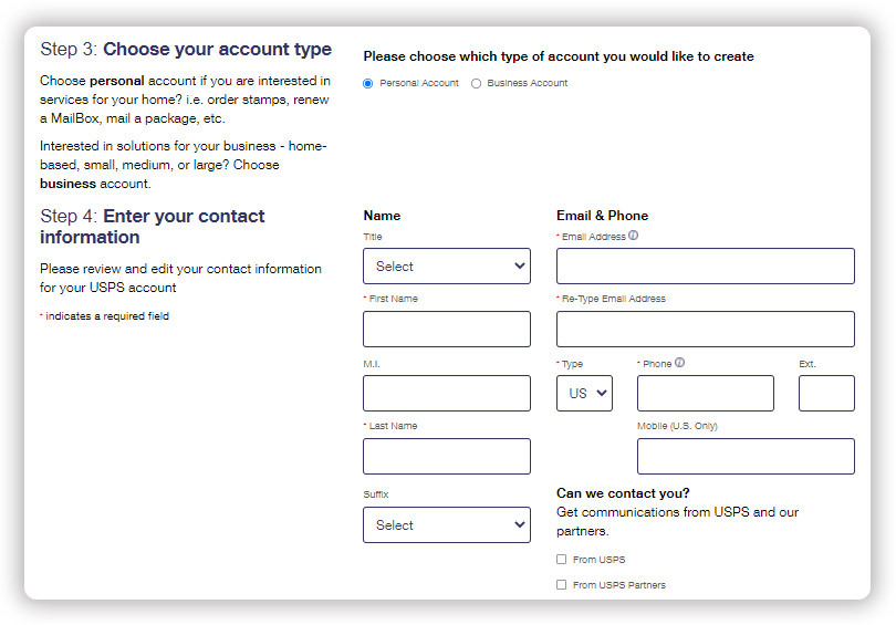 Create USPS Account