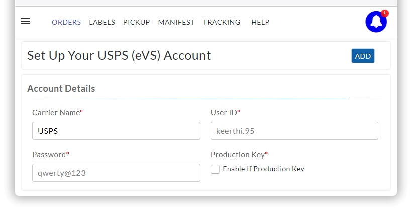 Set up USPS eVS