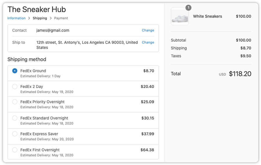 FedEx Shipping Rates at Shopify Checkout