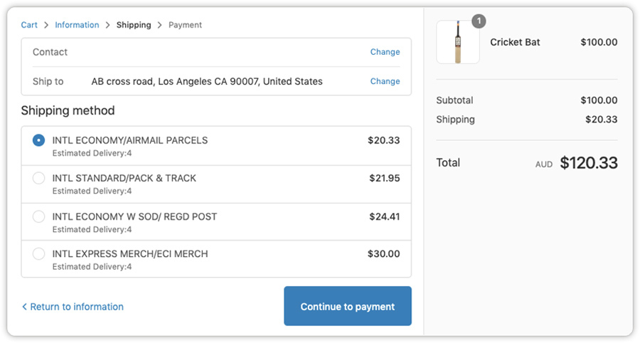 Australia Post Real-Time checkout rates