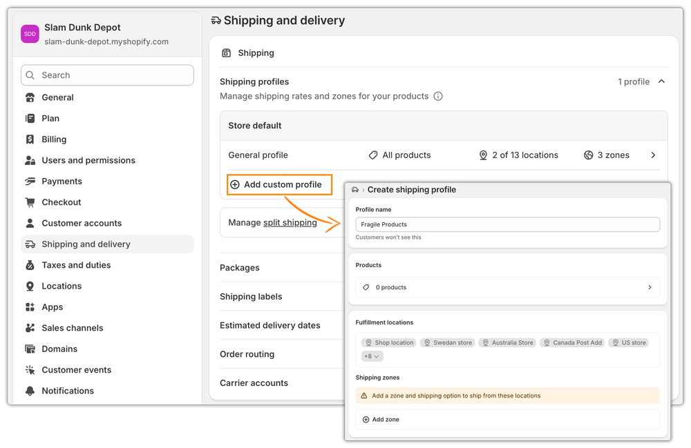 custom profile option in shopify