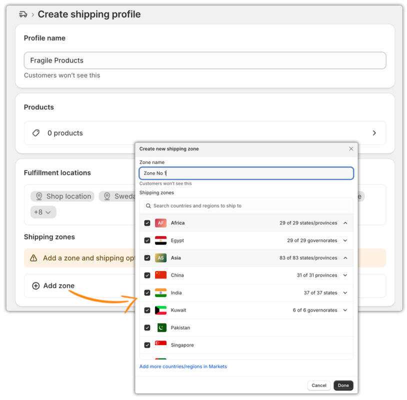 add zone to custom profile