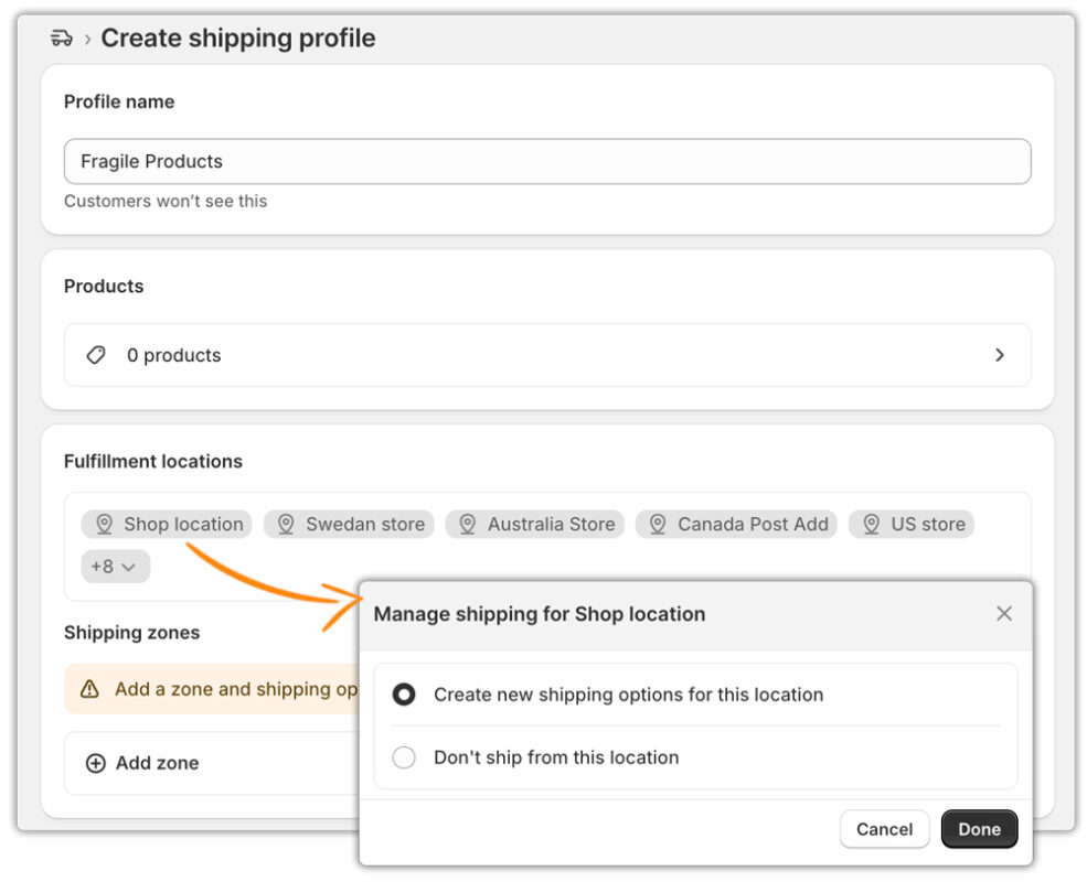 fulfillment location configuration