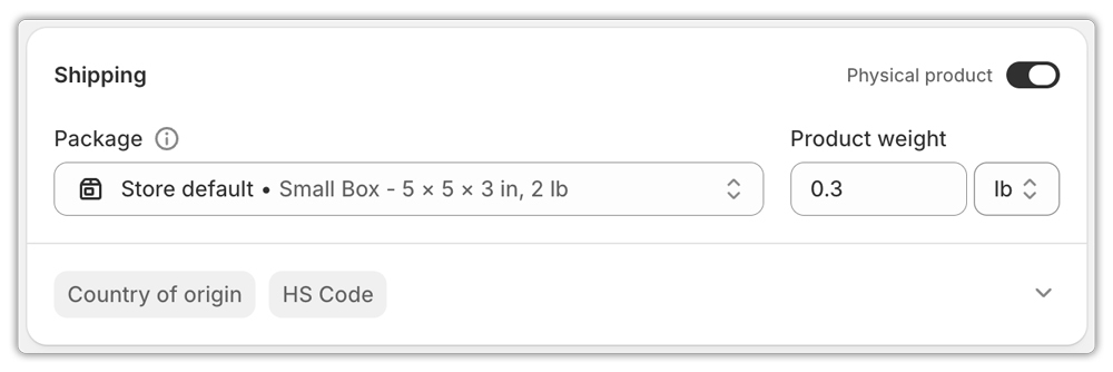 product weight option in shopify
