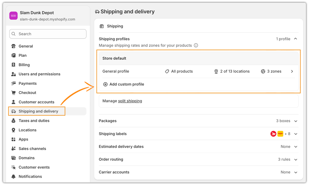 store default setting options