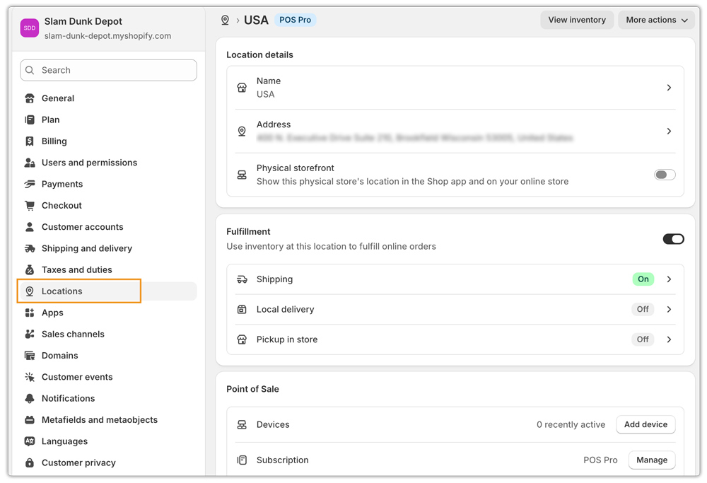location in shopify