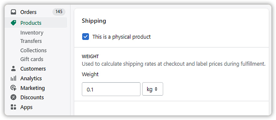 Shopify Product Weight