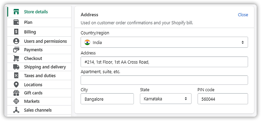 Shopify Shipper Address