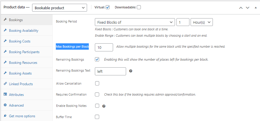 bookings settings per slot