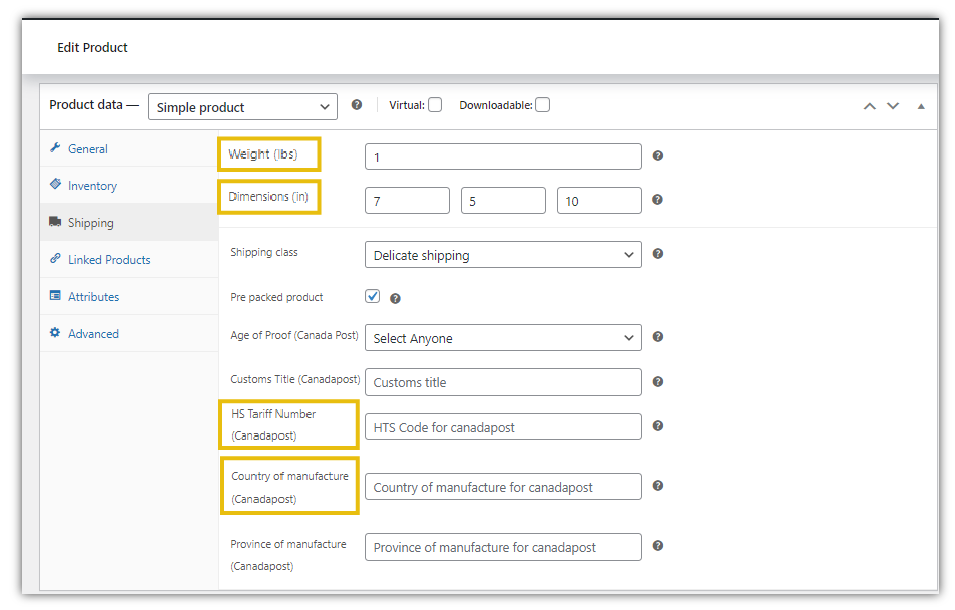 Product data settings
