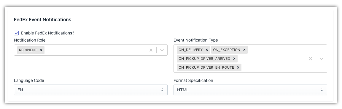 fedex event notification settings