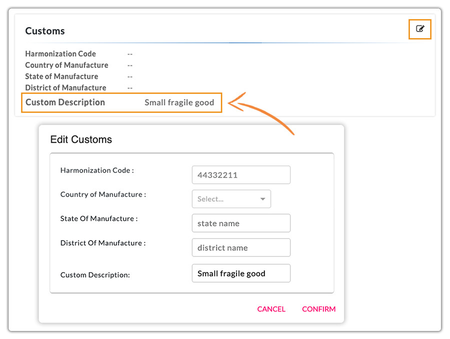 Add Customs Descriptions