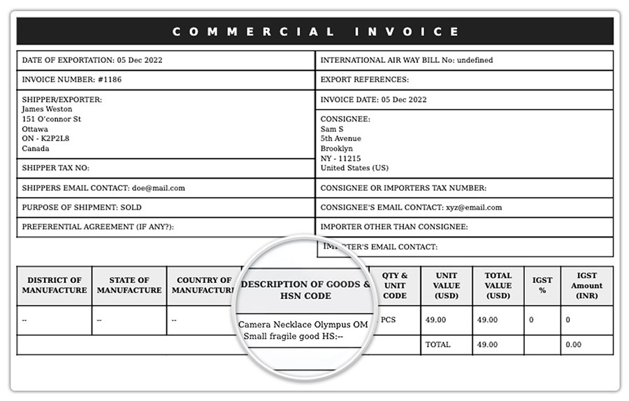 commercial invoice
