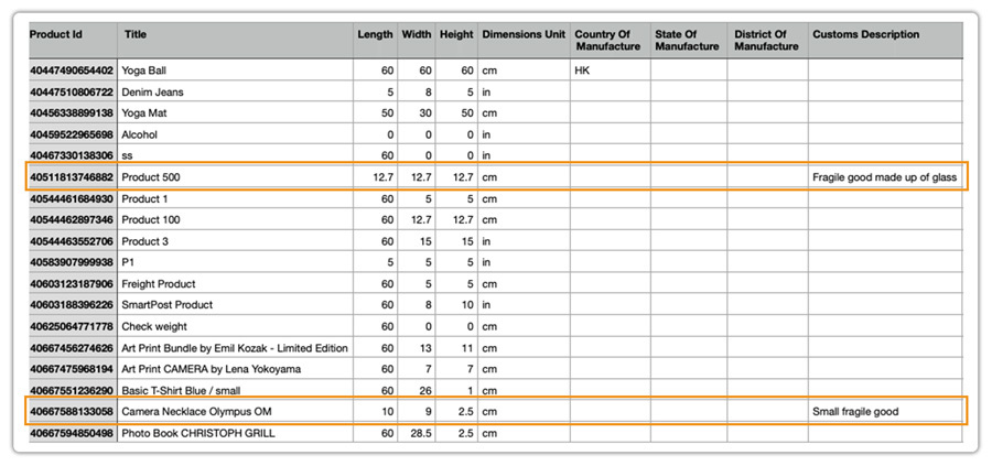 customs description excel