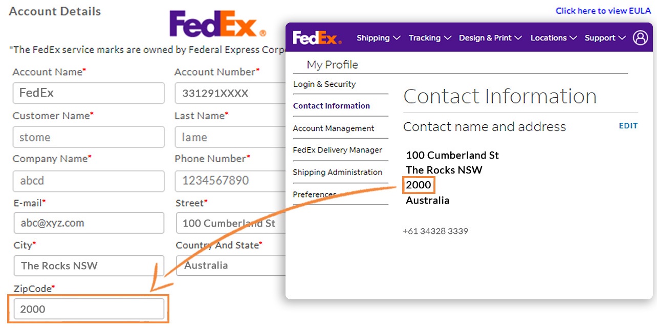 add fedex address details