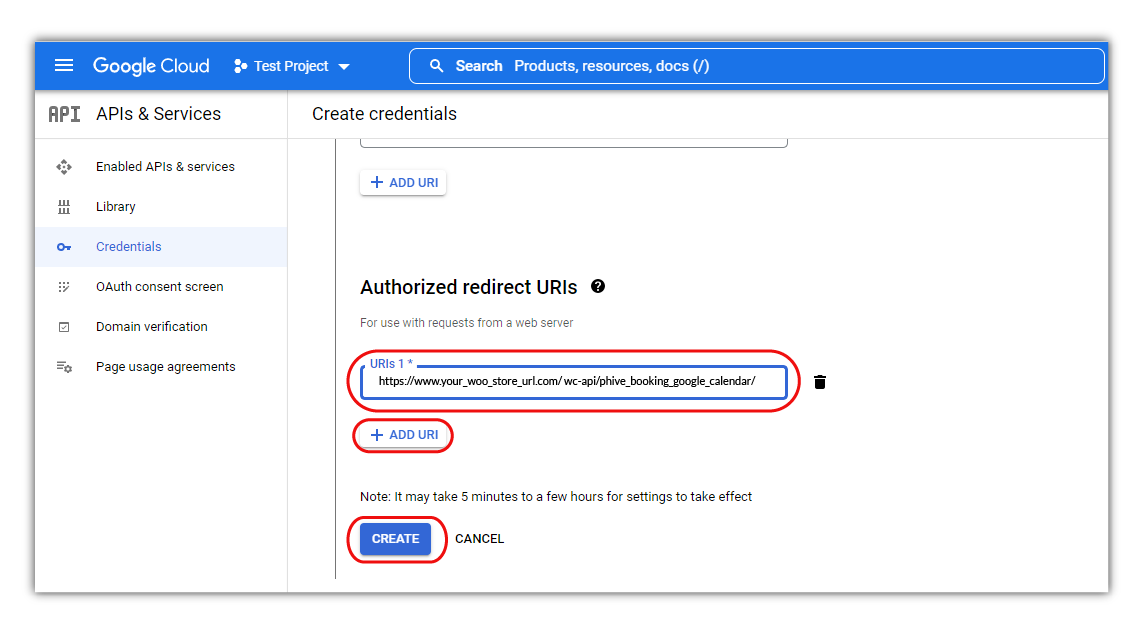 add authorised redirect URI