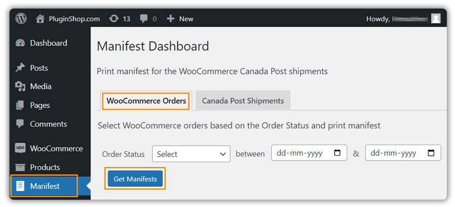 WooCommerce Orders Manifest