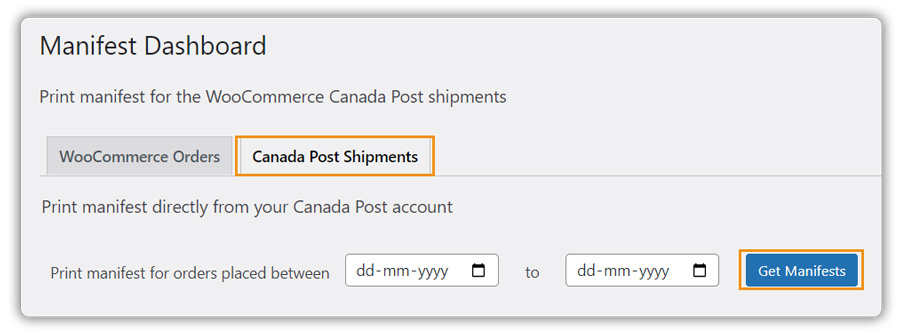 Canada Post Shipments option