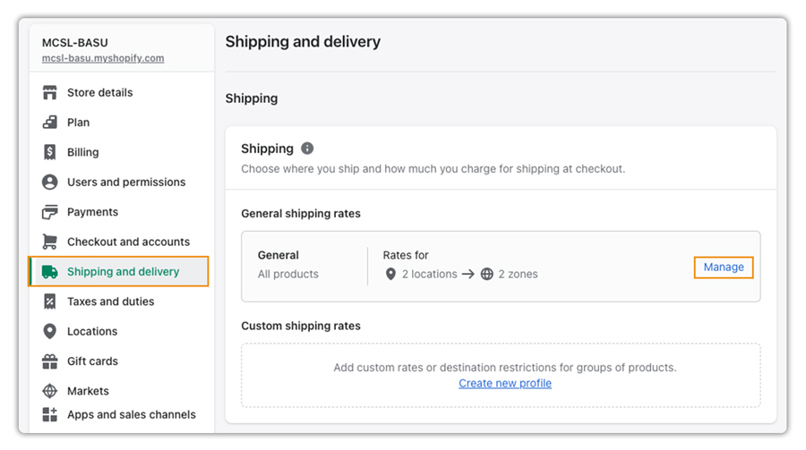 shopify shipping and delivery