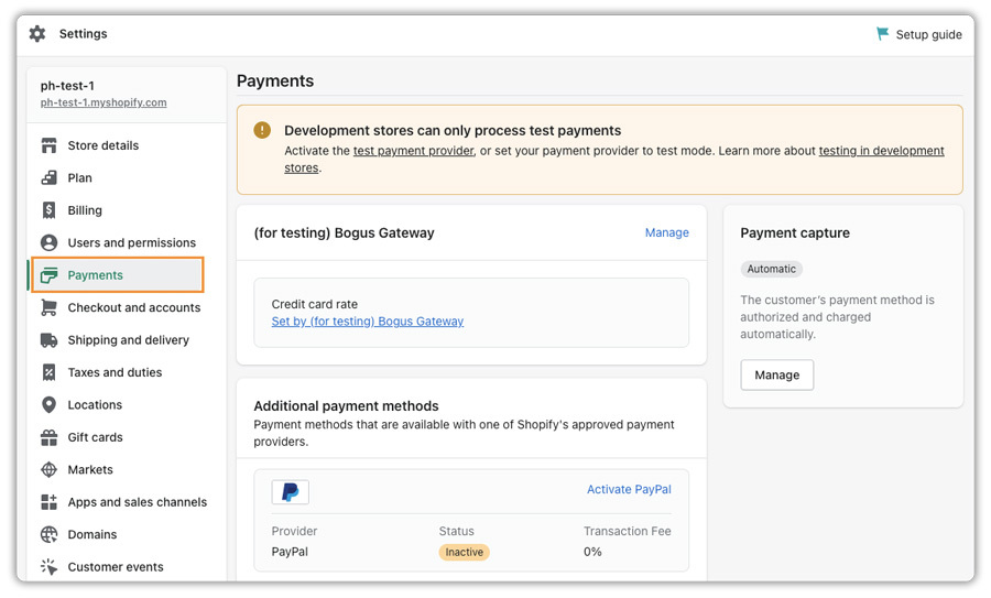 shopify payment settings