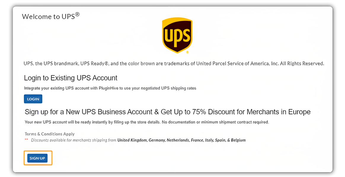Sign up for a new account to get UPS shipping discounts