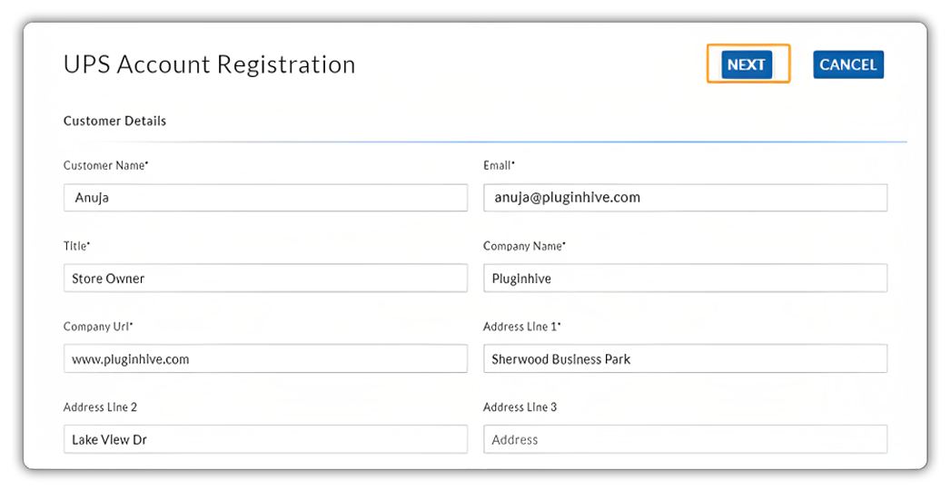 UPS account registration