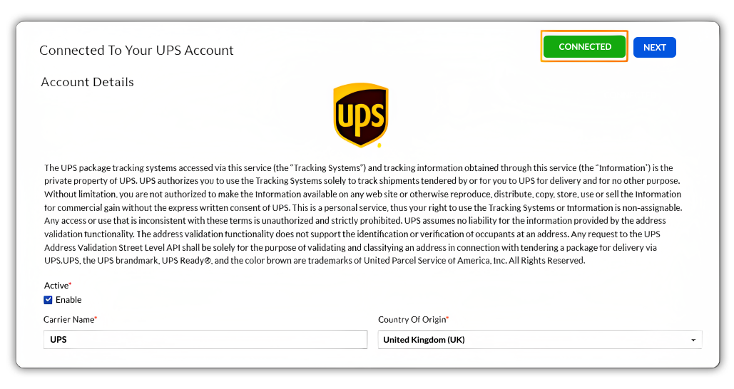 Connect your UPS account 
