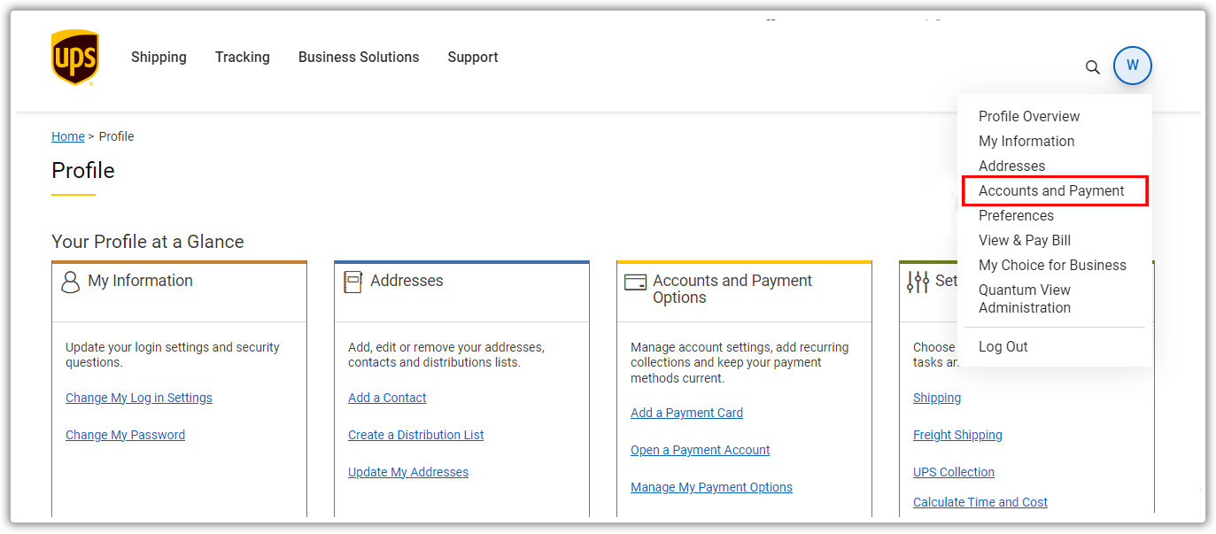 ups accounts and payment
