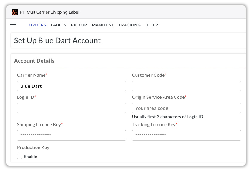 set up blue dart account