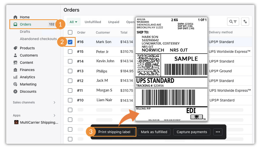 Shopify Orders page_UPS label