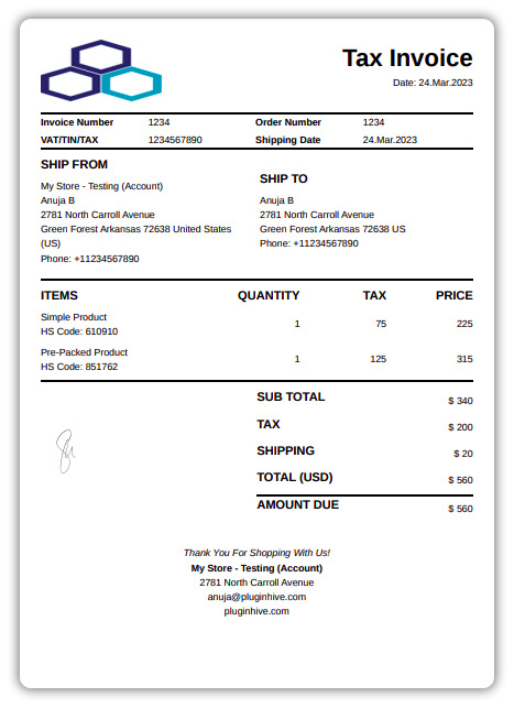 tax invoice preview