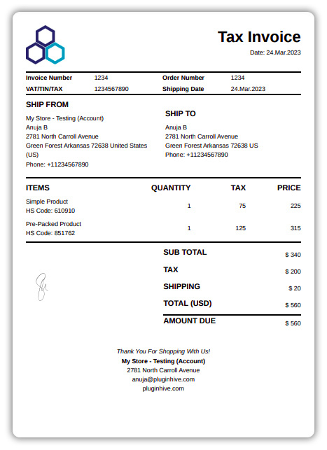 tax invoice preview