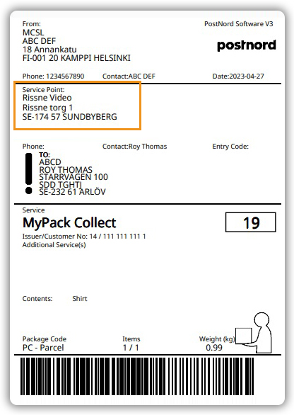 postnord shipping label