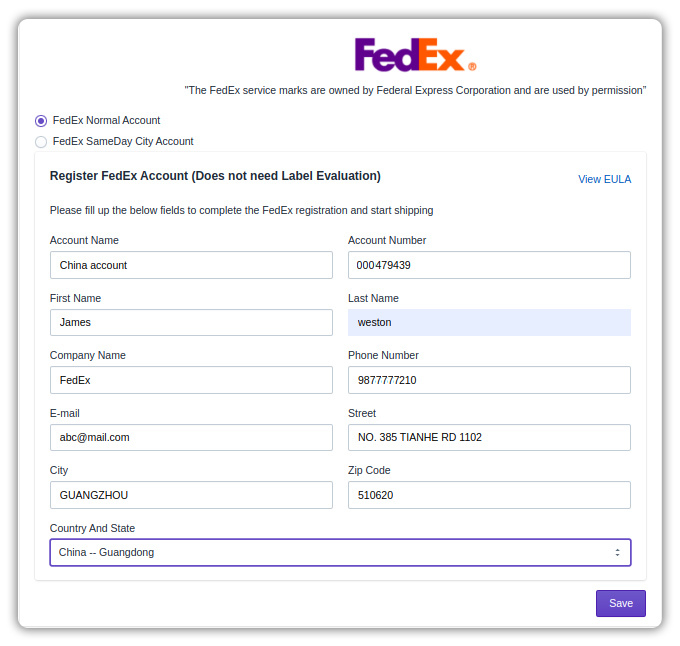 fill up fedex account credentials 