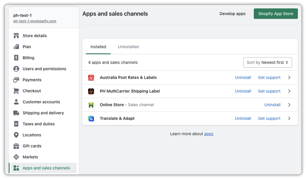 install app from shopify app store