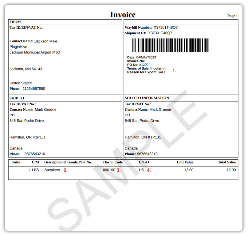 ups commercial invoice