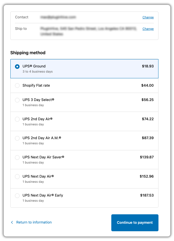 ups rates at the shopify checkout 