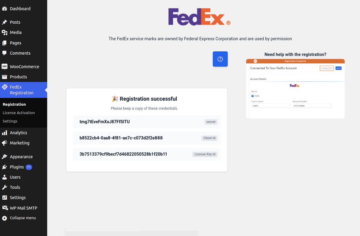 fedex registration successful