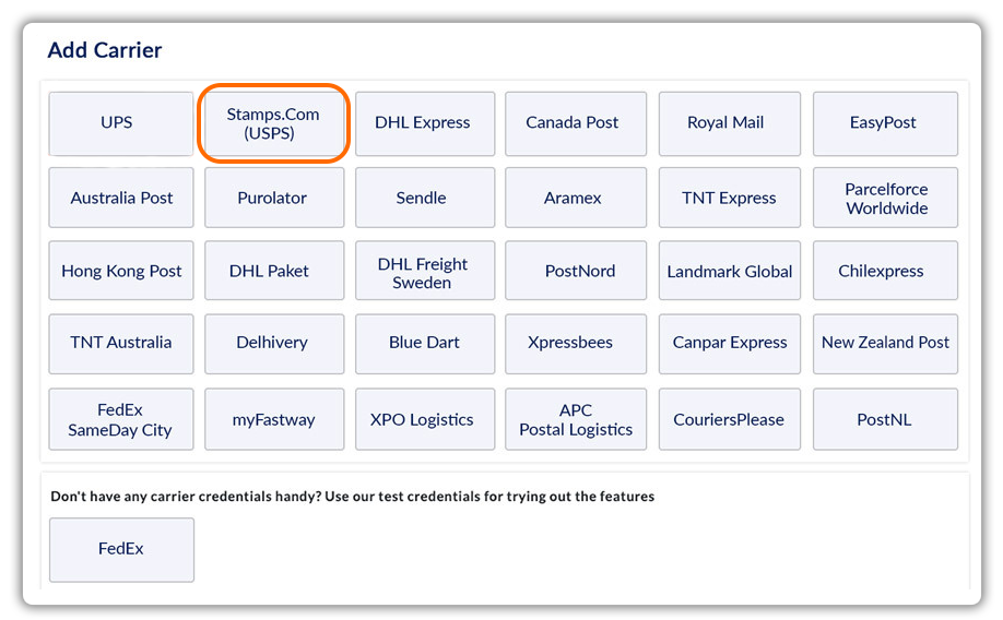 stamps.com shipping carrier