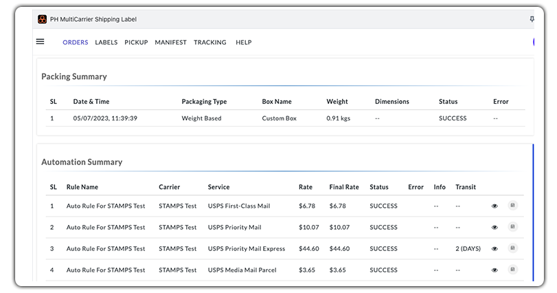 stamps.com package details and shipping methods