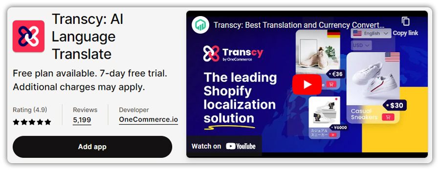 transcy shopify language translation
