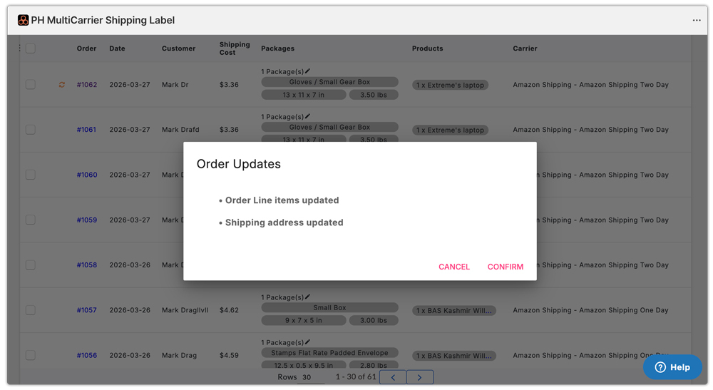 order update line list