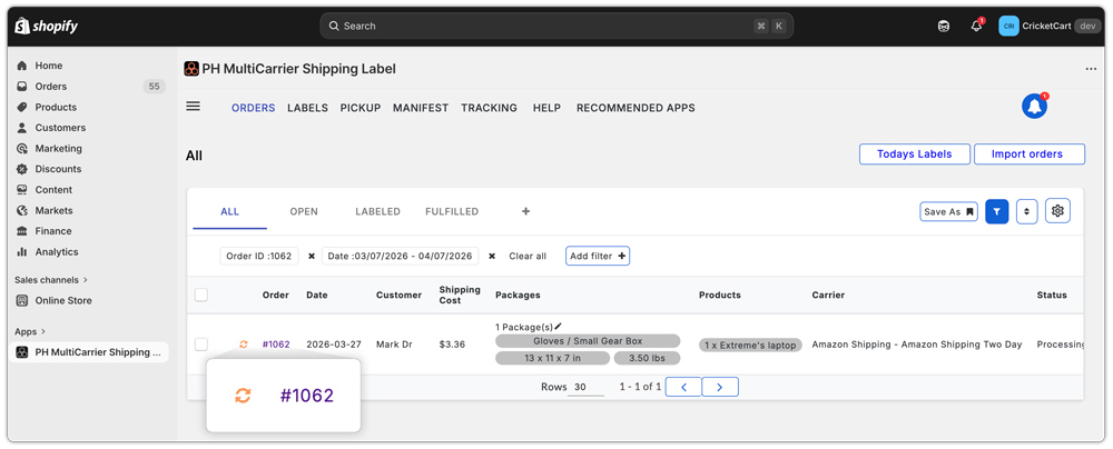 multi carrier app order page